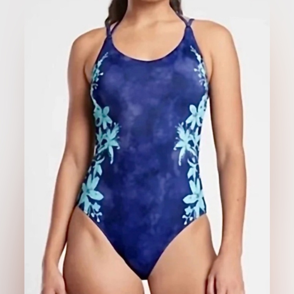 Athleta Floral One Piece Swimsuit | Blue & Aqua | Medium Tall